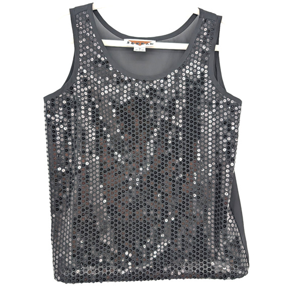 VTG 90s Black Sequin Sheer Sparkly Glam Dark Fairy Whimsigoth Chiffon Tank 8 - Picture 1 of 8